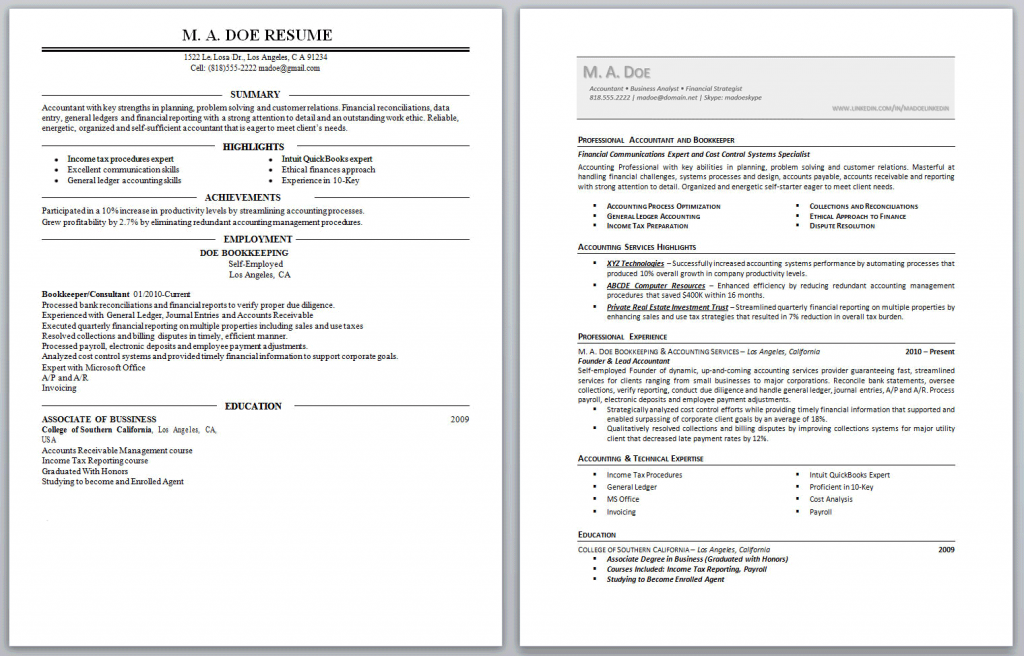 MA Doe Before + After Resumes w/Biz Card Header