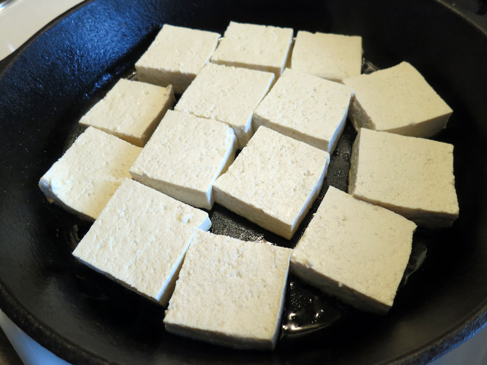 14 Tofu Squares in a 10-inch Iron Skillet