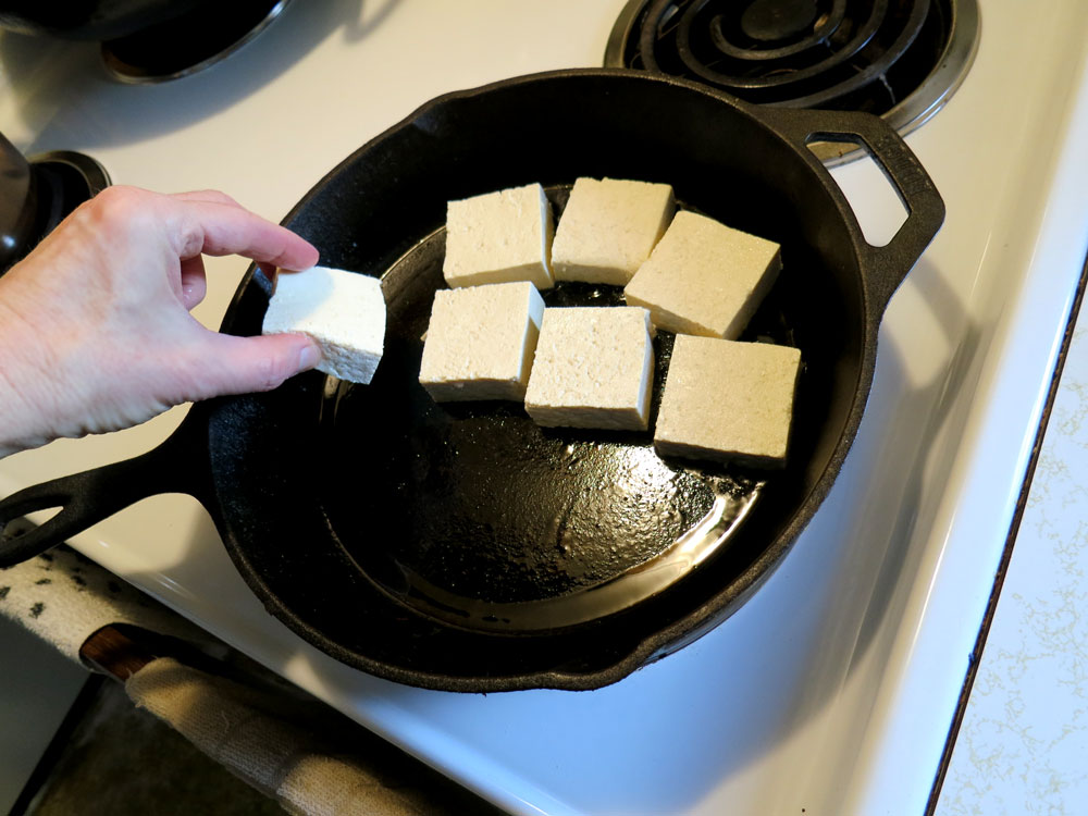 Place Tofu Squares in Pan