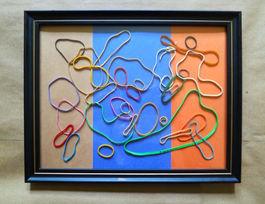 Rubber Band Art - Tricolor Construction Paper in Rescued Frame